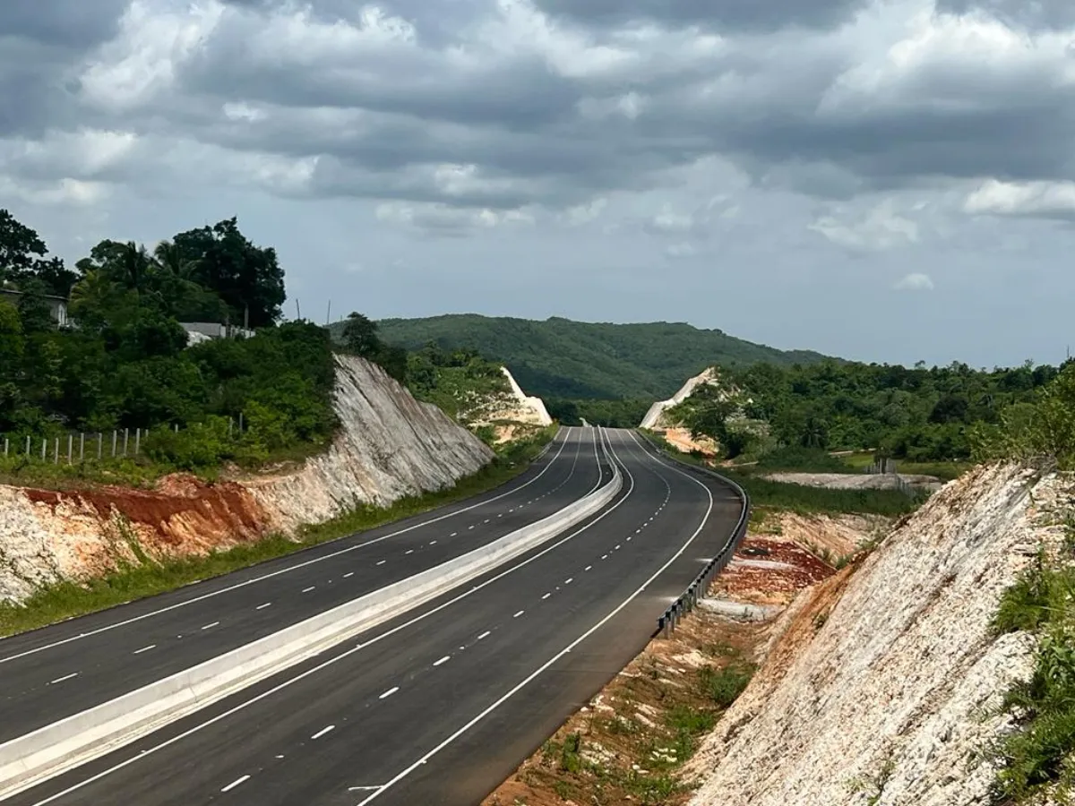 New divided highway running through Jamaica's hills